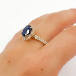 Load image into Gallery viewer, Buy 14K Solid Yellow Gold Oval Blue Sapphire and Diamonds Fancy Ring