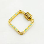 Load image into Gallery viewer, DC11. Sterling Silver Square Enamel Diamond Screw Clasp
