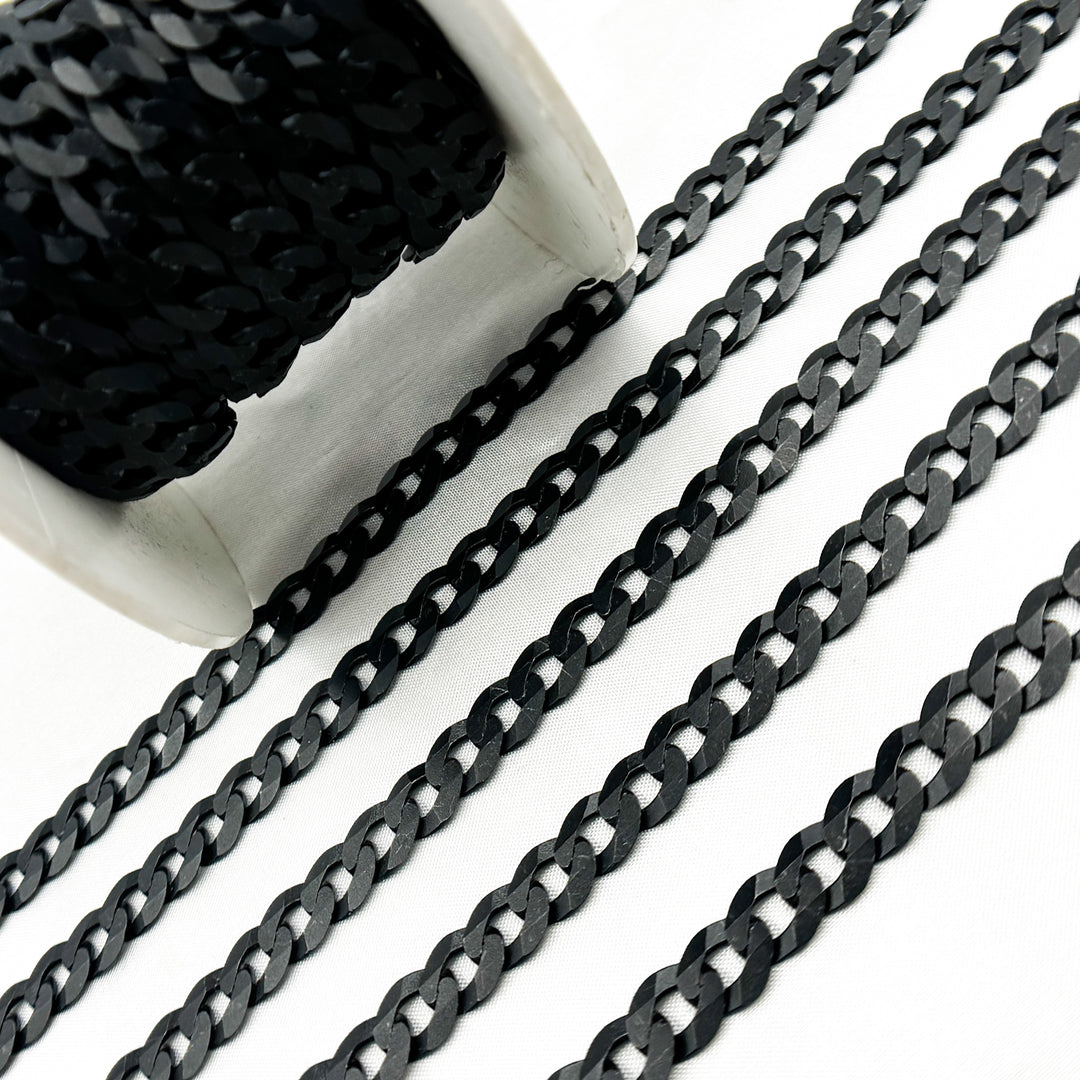 Rhodium Matt Sterling Silver Flat Curb Chains