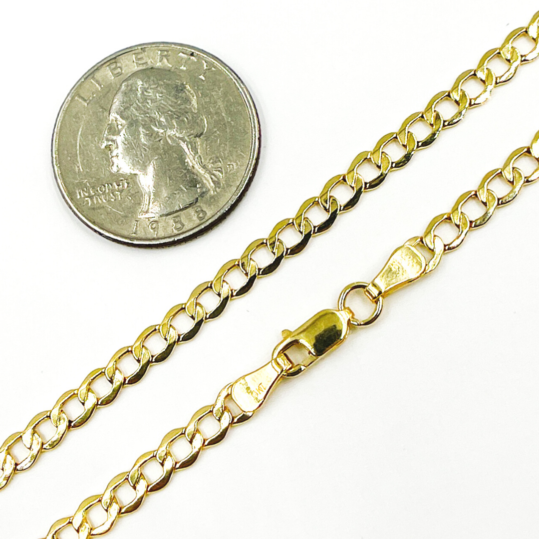 14K Solid Gold Hollow Flat Curb Necklace
