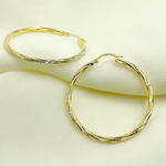Load image into Gallery viewer, 14K Gold Hoop Earrings with Engraved Tornado Design