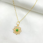 Load image into Gallery viewer, 14k Solid Gold Diamond and Emerald Sun Charm. GDP647