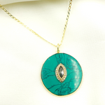 Load image into Gallery viewer, KG65A. 14K Solid Gold with Diamonds Circle Shape with Turquoise Stone Charm