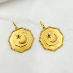 Load image into Gallery viewer, 14K Solid Gold Diamond and Gemstone Octagon Charm with Moon and Star in the Center. GDP555