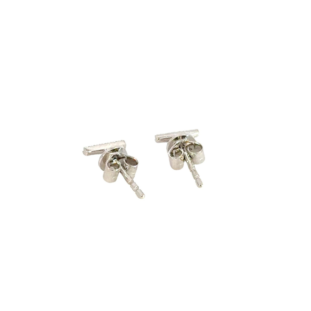 14K White Solid Gold Diamond Bar Studs Earrings. ER412734W
