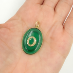 Load image into Gallery viewer, KG63. 14K Solid Gold with Diamonds Oval Shape with Malachite & Emerald Stone Charm