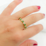 Load image into Gallery viewer, 14K Solid Yellow Gold Diamond and Emerald Flower and Baguette Ring.