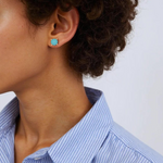 Load image into Gallery viewer, 14K Solid Yellow Gold Turquoise Square Stud Earrings