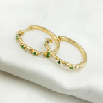Load image into Gallery viewer, EHD56614EM. 14k Solid Gold Diamond and Emerald Hoops