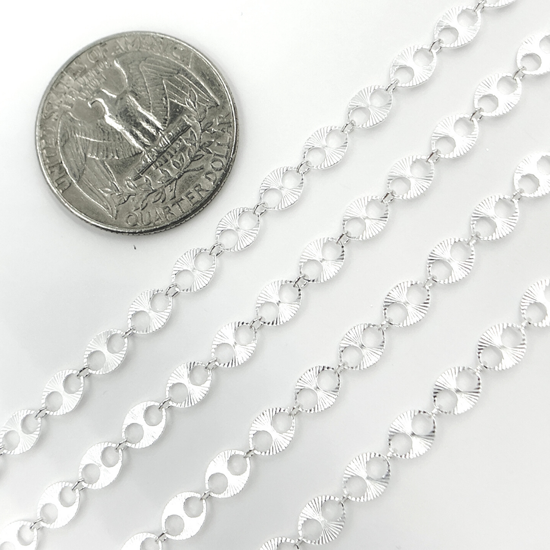 V163SS. 925 Sterling Silver Flat Textured Marina Chain