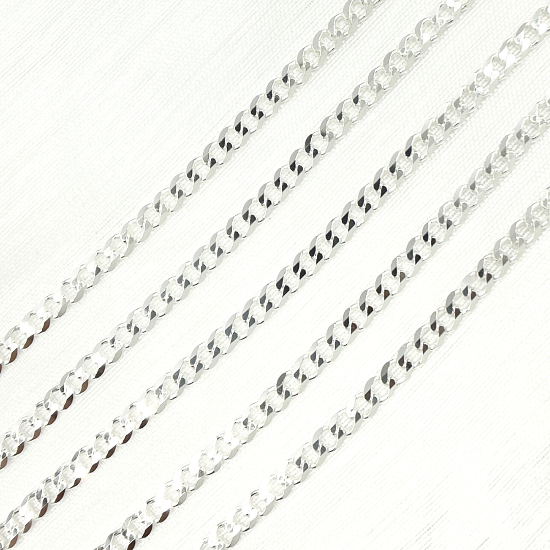 Y72SS. Sterling Silver Miami Flat Curb Link Chain