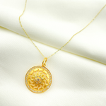 Load image into Gallery viewer, 14K Solid Gold with Diamonds Circle Sun Shape Charm with Star in the Center. GDP203