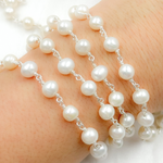 Load image into Gallery viewer, White Pearl Round Gold Plated 925 Sterling Silver Wire Chain. PRL57
