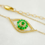Load image into Gallery viewer, CN96322EM. 14K Solid Gold Diamond and Emerald Eye Necklace