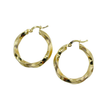 Load image into Gallery viewer, GER120. 14K Solid Gold Twisted Textured Hollow Hoop Earrings 26mm – Lightweight Hoops