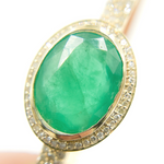 Load image into Gallery viewer, KG91. 14K Solid Gold Diamonds Bangle and Oval Shape in the Center with Diamonds and Emerald