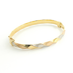 Load image into Gallery viewer, Bangle11. 14K Solid Gold Tri-Color Matte & Shinny Twisted Bangle