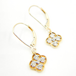 Load image into Gallery viewer, GDT63. 14K Solid Gold and Diamonds Flower Dangle Earrings