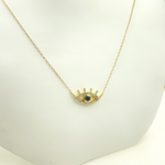 Load image into Gallery viewer, NFC70804BS. 14k Solid Yellow Gold, Diamonds & Precious Stone Cable Link Evil Eye Necklace