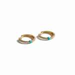 Load image into Gallery viewer, EHC56664. 14K Solid Gold Gemstone & Diamond & Hoop Earrings