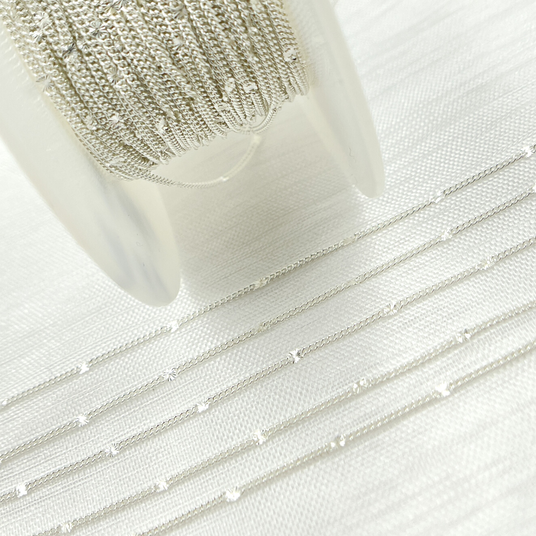 70S3SS. 925 Sterling Silver Satellite Curb & Diamond Cut Marina Link Chain