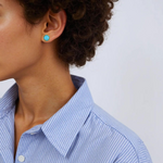 Load image into Gallery viewer, 14K Solid Yellow Gold Turquoise Square Stud Earring