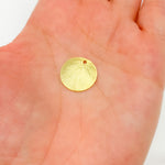 Load image into Gallery viewer, Buy 15MM Gold-plated sterling silver brushed round flat disc charm with a single hole