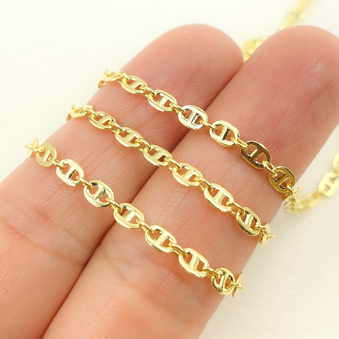 14K Solid Yellow Gold Flat Marina Link Chain by Foot. 058MM1P111byFt