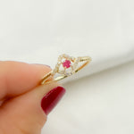 Load image into Gallery viewer, 14K Solid Yellow Gold Diamond and Ruby Flower Ring.