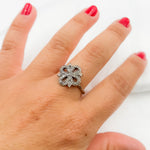 Load image into Gallery viewer, DE015. Diamond Black Rhodium Sterling Silver Flower Ring