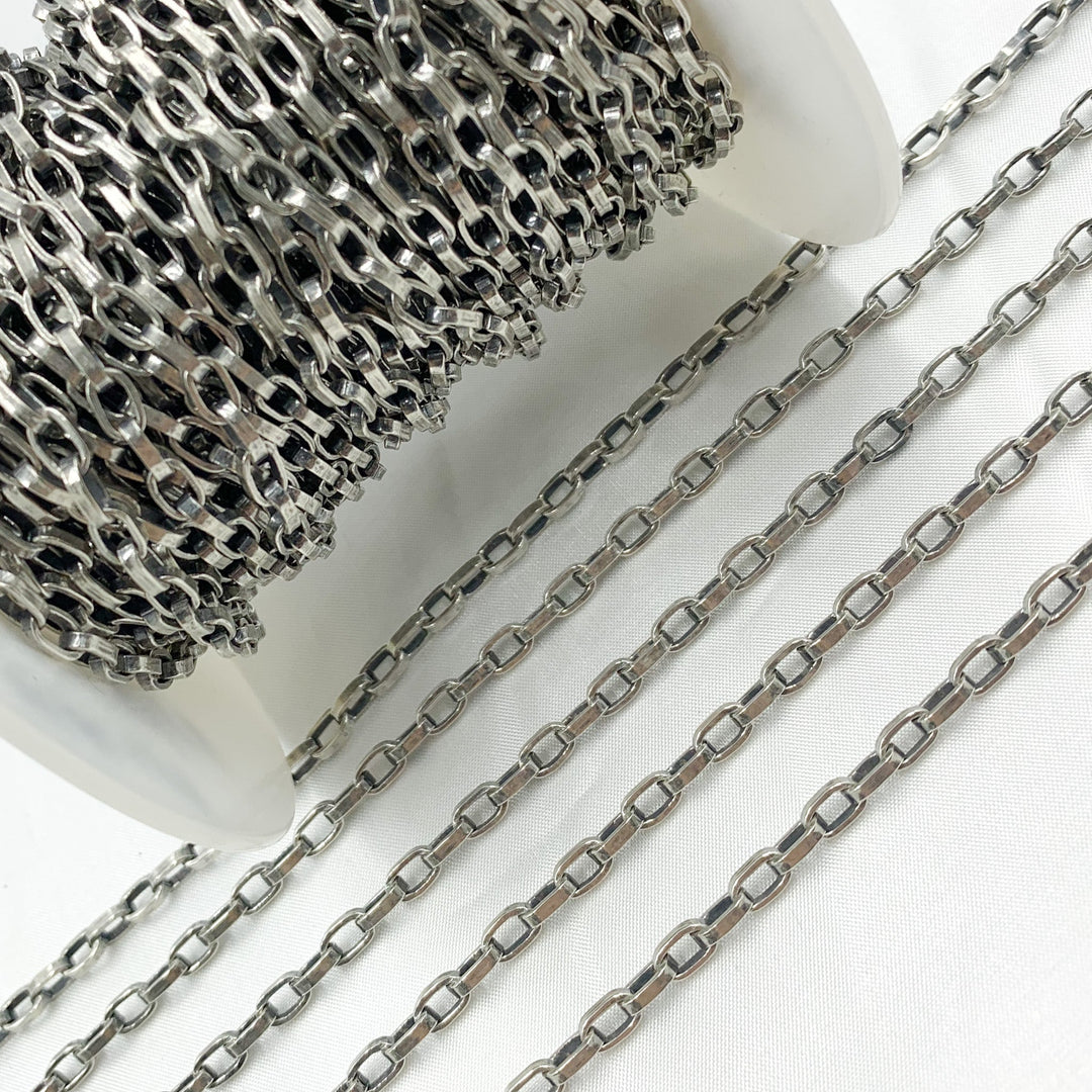 642506OX. Oxidized Sterling Silver Flat Box Chain
