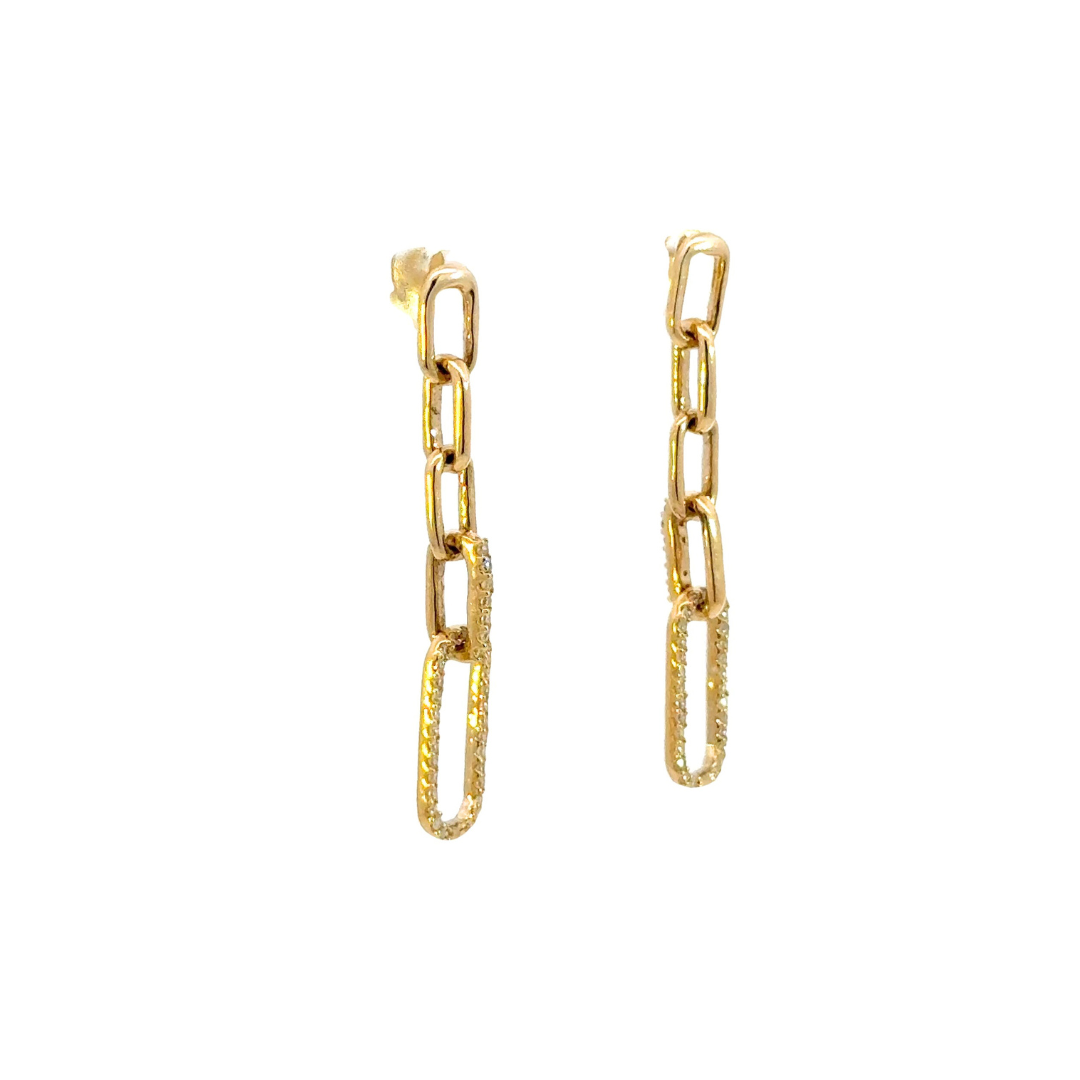 EFE51958. 14k Solid Gold Diamond Paperclip Dangle Earrings
