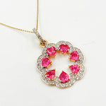 Load image into Gallery viewer, GDP806. 14K Solid Gold Ruby and Diamonds Flower Pendant
