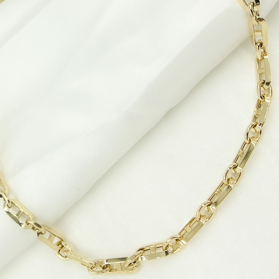 14K Yellow Hollow Gold Diamond Cut Mariner Link Chain