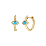 Load image into Gallery viewer, EHB57135TQ. 14k Solid Gold Diamond and Turquoise Eye Huggies