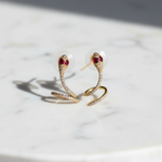 Load image into Gallery viewer, EFE53688RU. 14K Solid Gold Diamond and Ruby Snake Studs