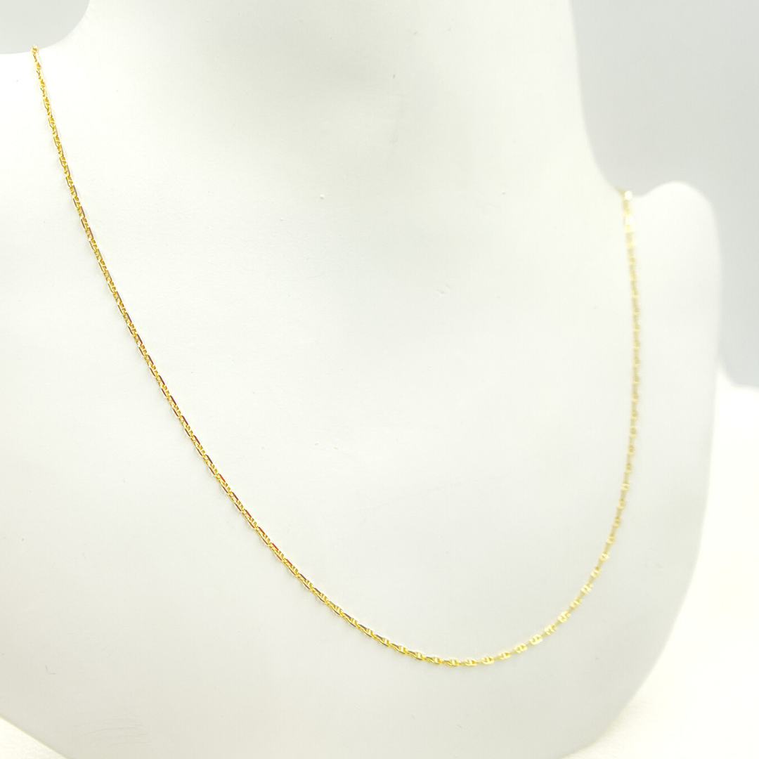 14K Solid Yellow Gold Diamond Cut Marina Link Chain