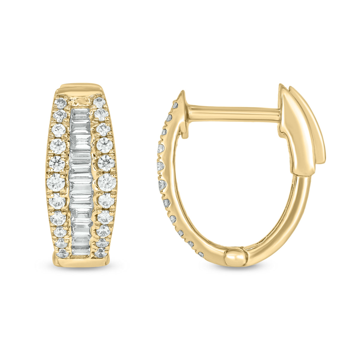 EHH57029. 14K Solid Gold Baguette Diamond Oval Hoop