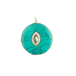 Load image into Gallery viewer, KG65A. 14K Solid Gold with Diamonds Circle Shape with Turquoise Stone Charm