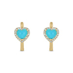 Load image into Gallery viewer, CE96390. 14k Solid Gold Diamond and Gemstone Heart Hoops