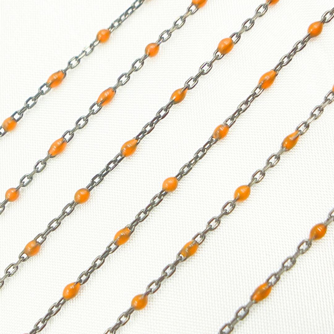 Oxidized 925 Sterling Silver Enamel Orange Color Cable Chain. V203OROX
