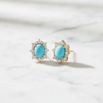Load image into Gallery viewer, CE96209TQ8X6. 14k Solid Gold Diamond and Turquoise Stud Earrings