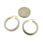 Load image into Gallery viewer, GER40. 14K Solid Gold and White Gold Earrings Round Shape Hoop with Texture