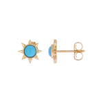Load image into Gallery viewer, CE97073TQ4. 14K Solid Yellow Gold Turquoise Sun Stud Earrings