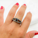 Load image into Gallery viewer, DE04. Diamond Black Rhodium Sterling Silver Gemstone Ring