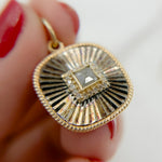 Load image into Gallery viewer, KSG63. 14k Solid Gold and Sterling Silver Black Rhodium Diamond Square Charm