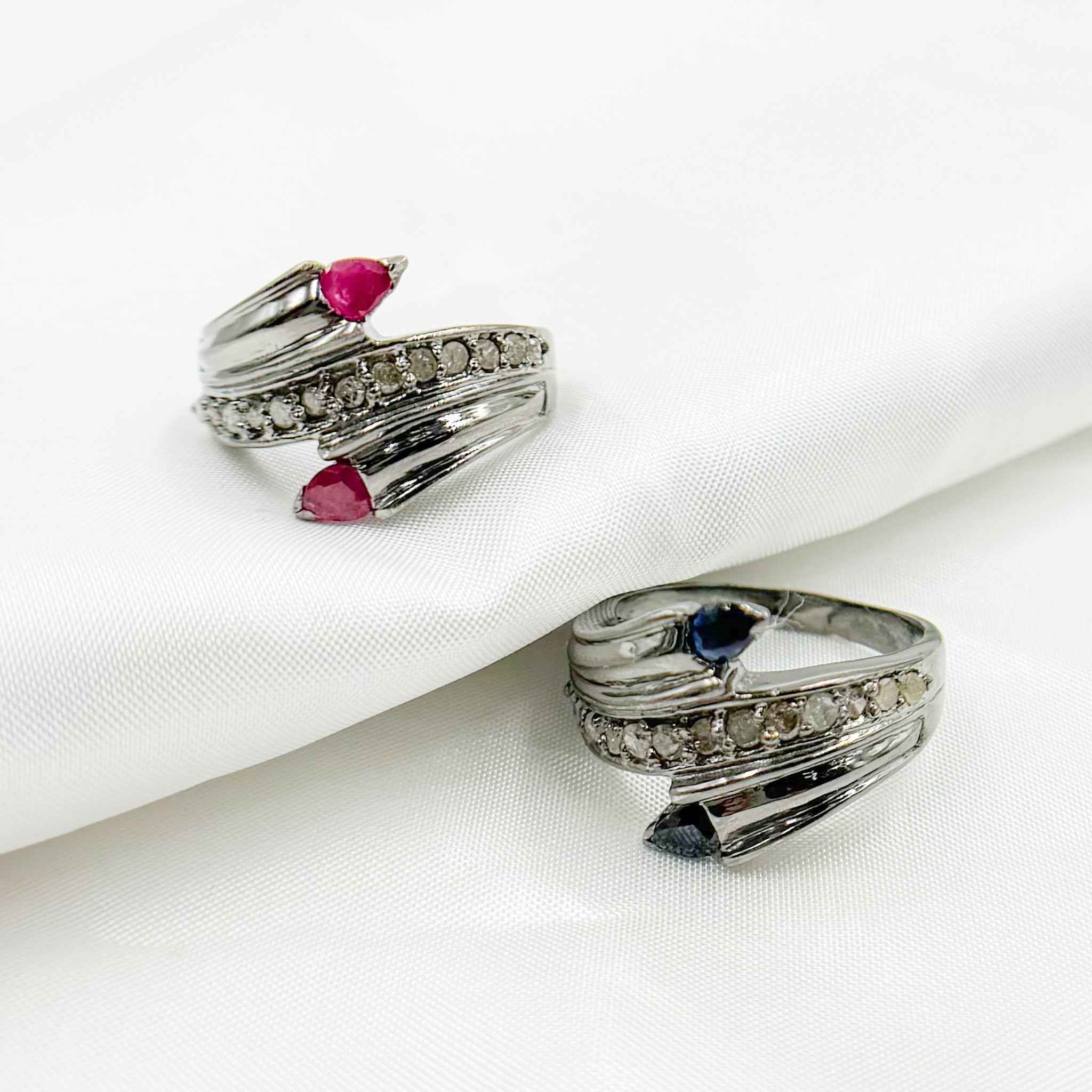 Diamond Black Rhodium Sterling Silver Ring with Gemstone