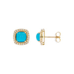 Load image into Gallery viewer, CE97163TQ6. 14K Solid Gold Diamonds and Turquoise Square Stud Earrings