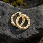 Load image into Gallery viewer, 15850019628. 14K Solid Gold Fancy Twist Double Hollow Hoop Earrings