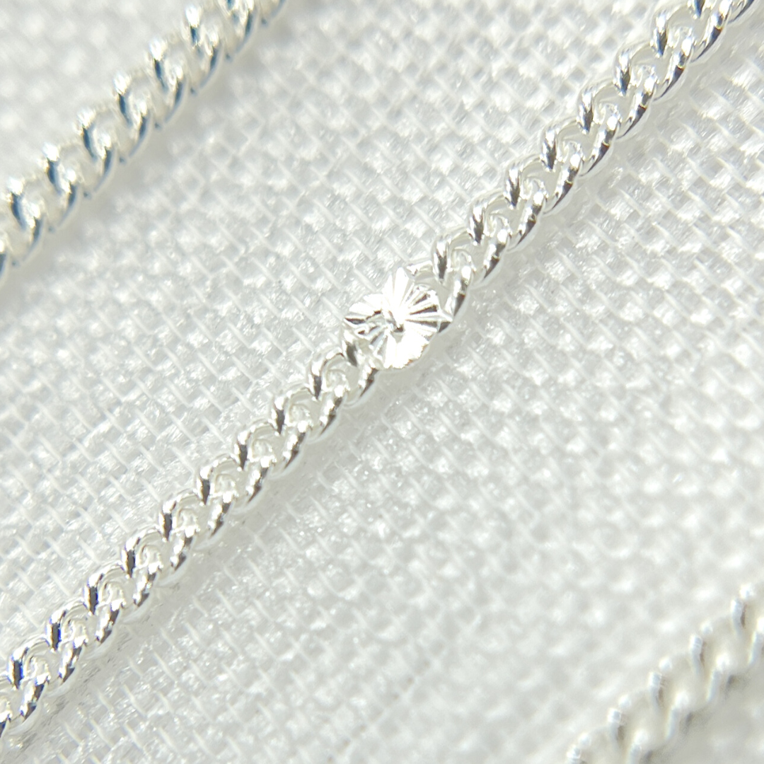 69S1SS. Sterling Silver Satellite Curb & Diamond Cut Marina Link Chain